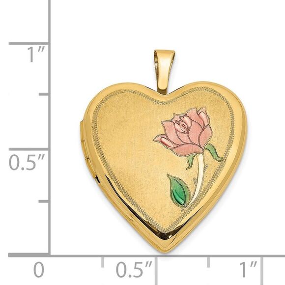 14k Yellow Gold and Enamel Rose Heart Locket, 20mm - Picture 5 of 6